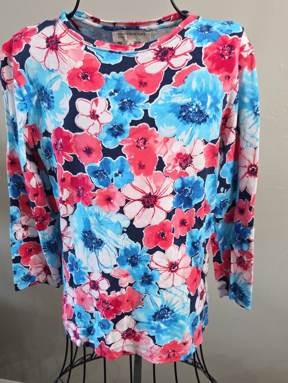 Jones New York Multicolor Floral Long Sleeve Tee - Blue & Pink